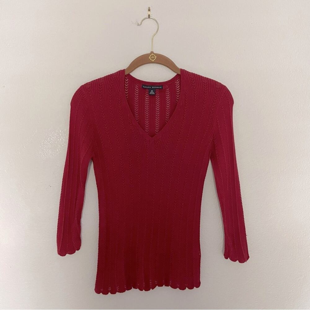 Banana Republic V Neck Wine Red Sweater Delicate Knit